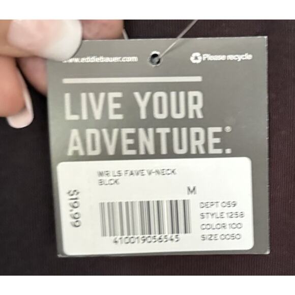 Eddie Bauer Black V-Neck Soft Cotton Blend Long Sleeve Knit Top Sz Medium NWT - Picture 3 of 4